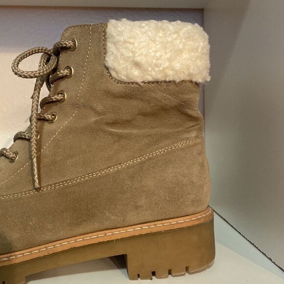 Zara Basic Collection Suede Lace Up Shearling Lined Ankle Boots Cozy Winter - Picture 6 of 14